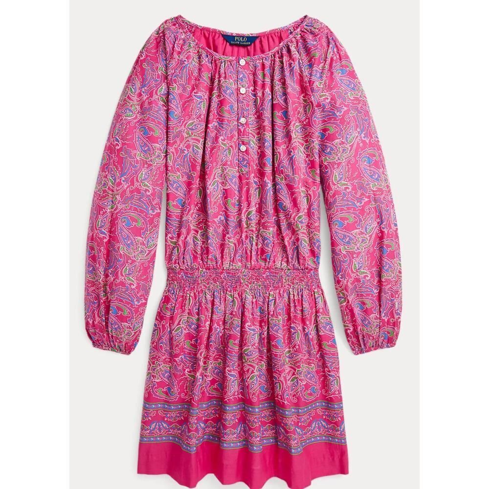 Polo Ralph Lauren Girls Pink Paisley Cotton Batiste Dress Size 7